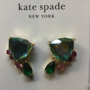 Kate Spade New Green Triangular Stone Trailing Pink and Green Stones Earrings